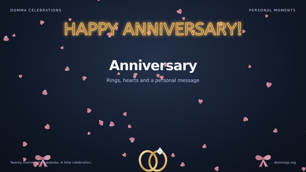 Anniversary canvas scene with rings, hearts and celebratory lettering