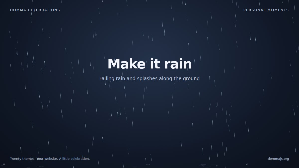 Make it rain canvas scene with falling raindrops and ground splashes
