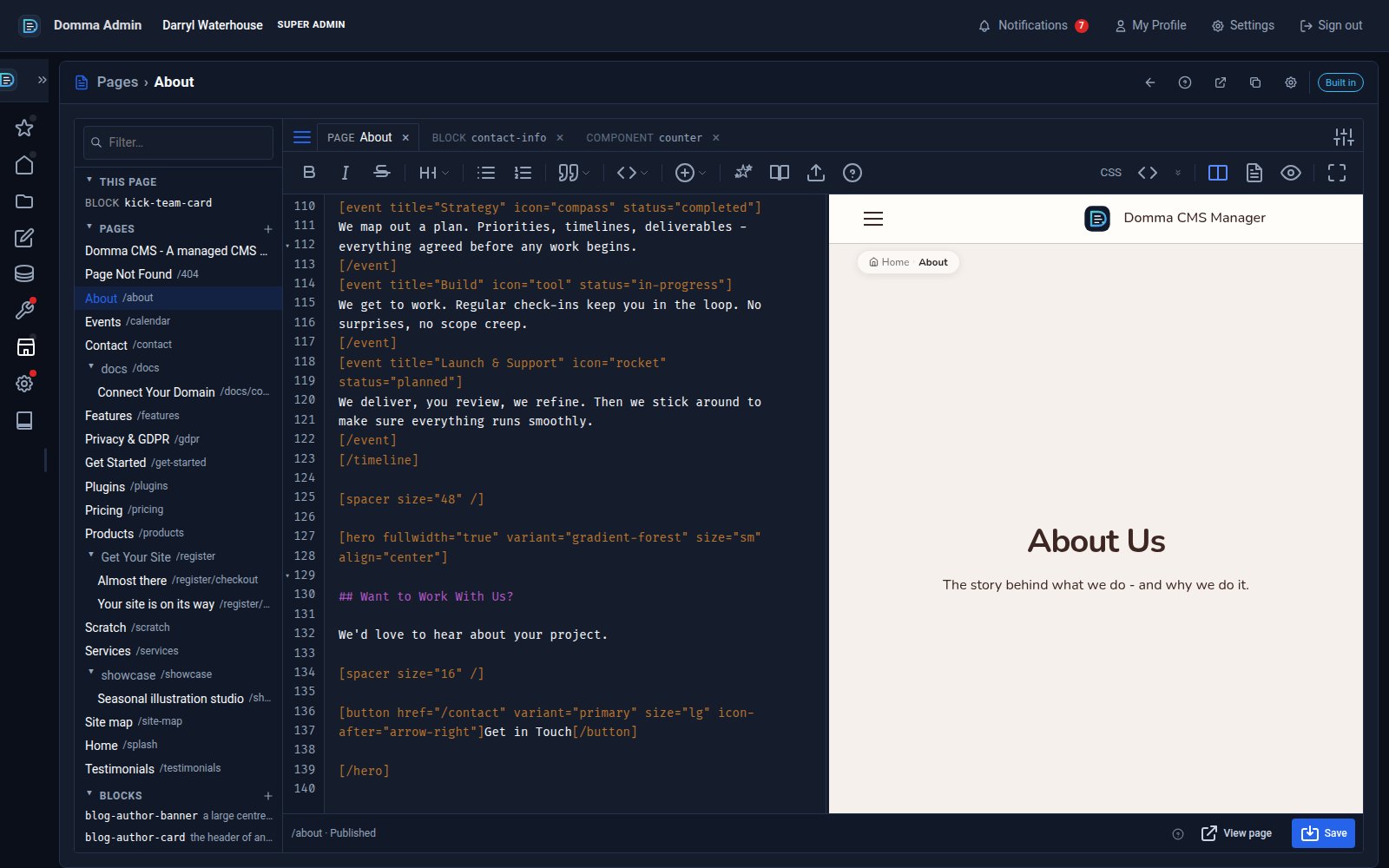 One editor for pages, blocks and components - with colour and smooth typing