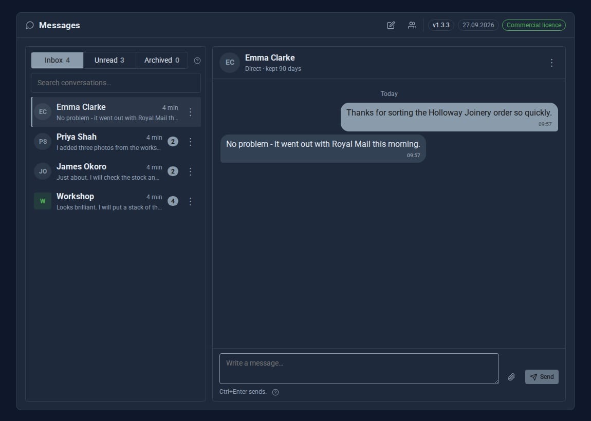 A direct conversation between two colleagues in Messages